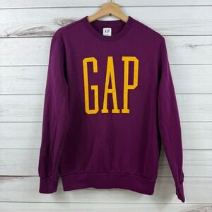 GAP Logo Womens Sweatshirt Pullover Long Sleeve Purple Yellow Letters Small‎
